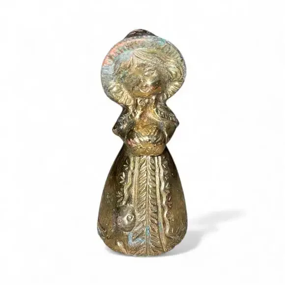 Vintage Figural Girl Bell Clapper Hand Bell Brass Very Heavy & Solid. D5
