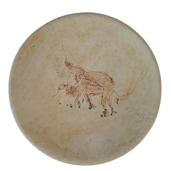 Vtg Hand Carved Kenyan Soapstone Elephant Themed Plate Folk Art Primitive Ethnic