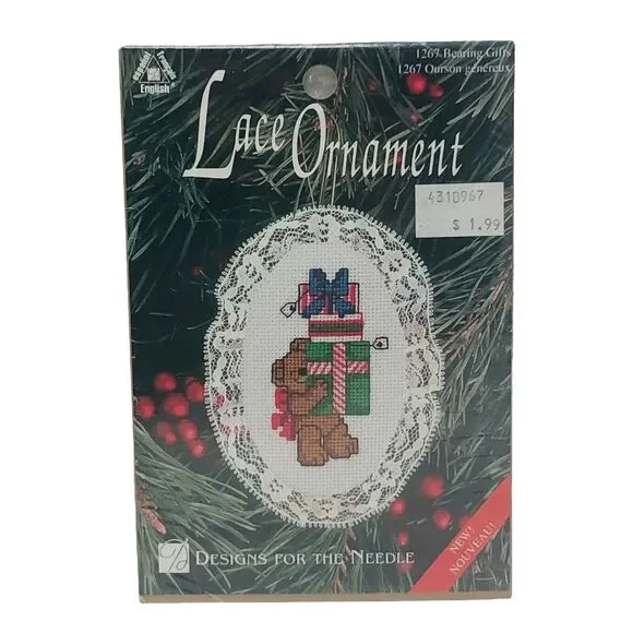 Vintage Designs Lace Ornament 1267 Bearing Gifts Teddy Bear Cross Stitch KIT NEW