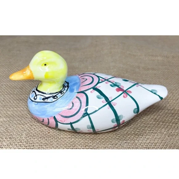 Ganz Bella Casa Colorful Ceramic Duck Figure Hand Painted Kitsch Cute Farm Core