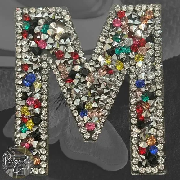 Letter M Multicolor Rhinestone Iron On Patch