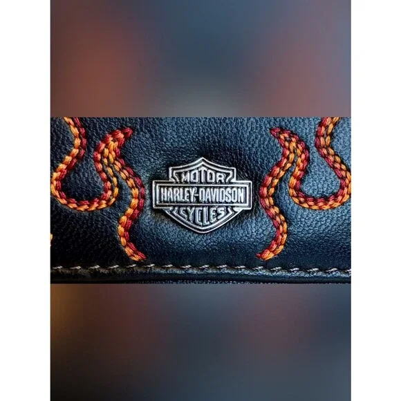 Harley-Davidson Flame Leather Wallet Biker Moto Logo Black Magnetic Unisex