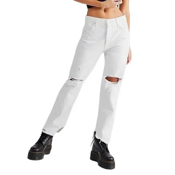 Free People We The Free Tapered‎ Baggy Boyfriend Jeans Chalk White sz 26