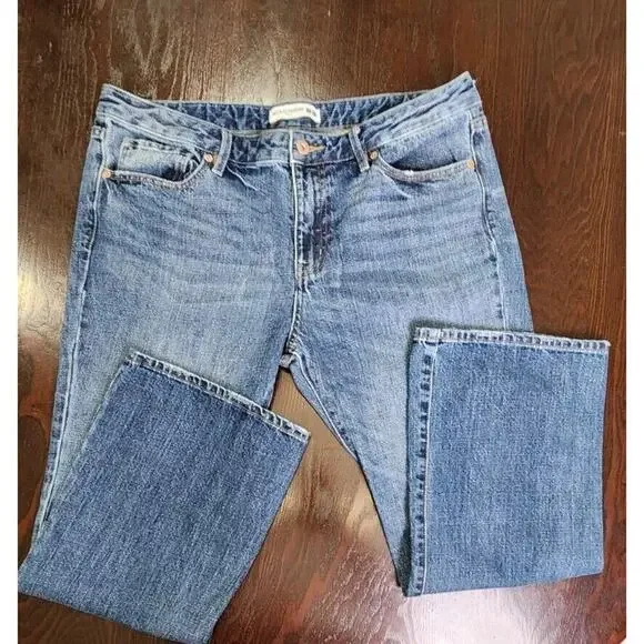 Ines De La Fressange Uniqlo Straight Jeans Slim Flare Mid Rise Blue Sz 32‎