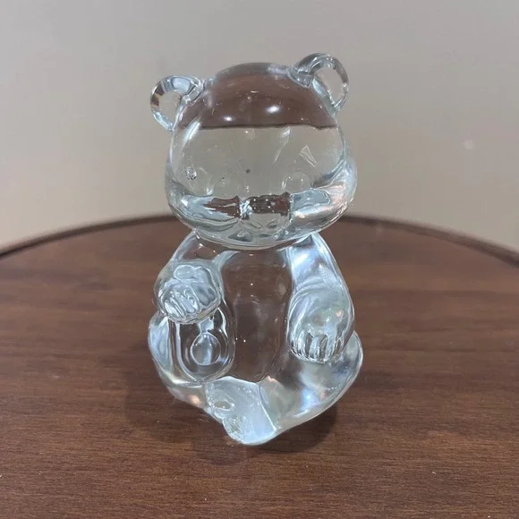 Vtg Fenton Art Glass Seated Bear Figurine Solid Clear Glass MCM MCM Decor USA