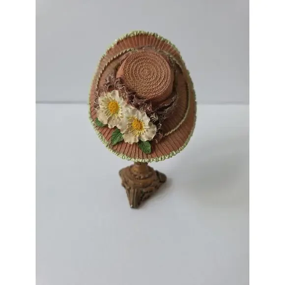 SANDY LYNAM CLOUGH COLLECT. VICTORIAN FLOWER RIBBON RESIN HAT WITH ORNATE STAND