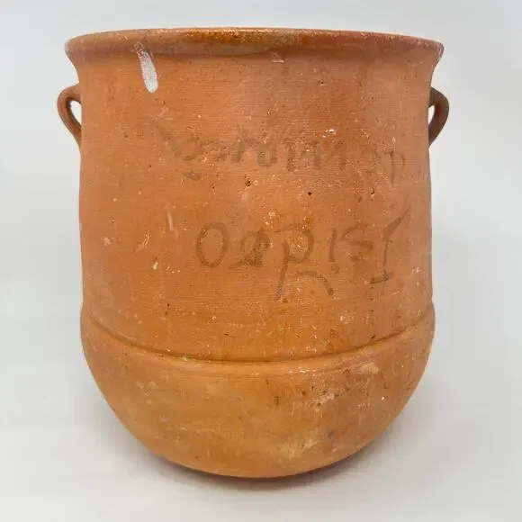 Antique Greek Terracotta Olive Oil Pot Pithari Jar Signed Ophrisi Crock 9 Inches
