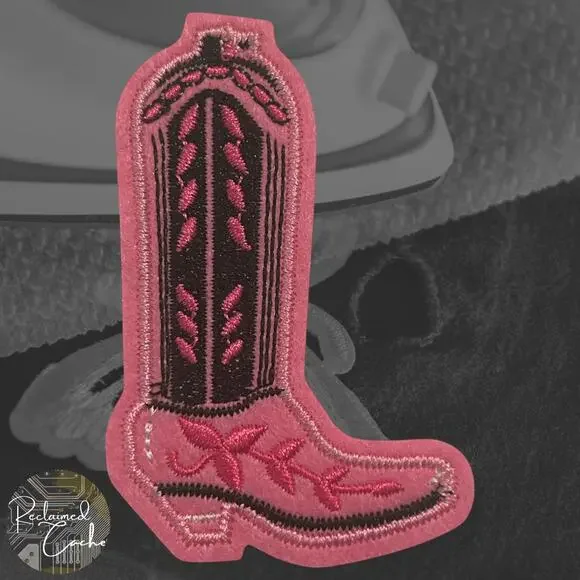 Cowboy Boot in Pink and Black Detailed Iron On Patch