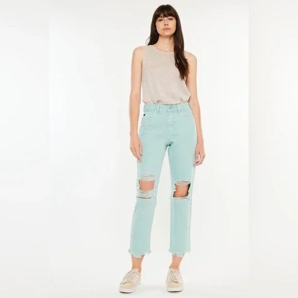 NEW KANCAN high rise mom jeans in seafoam