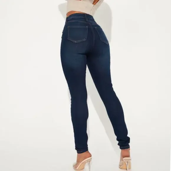 Fashion Nova Blue High Rise Curvy Skinny Jeans Size 0 Dark Wash Stretchy