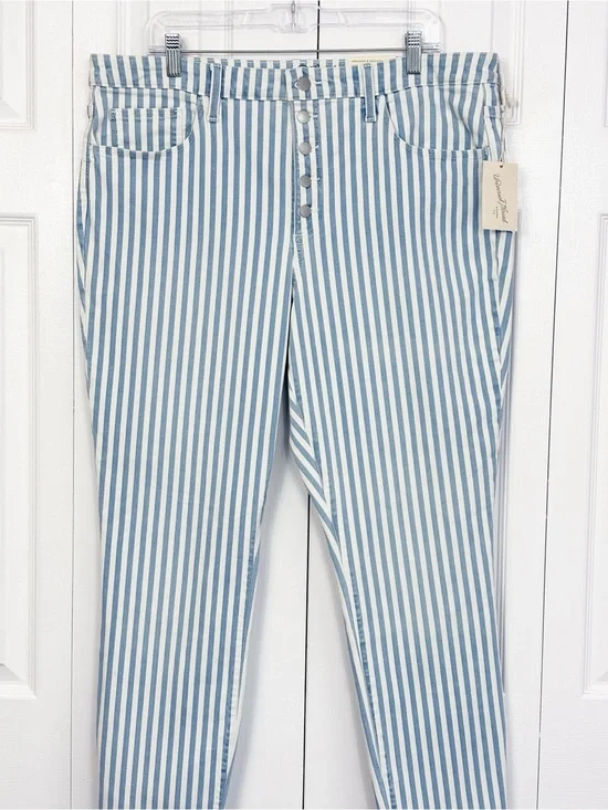 NWT Universal Thread Blue Stripe Button Fly High Rise Skinny Jeans 18