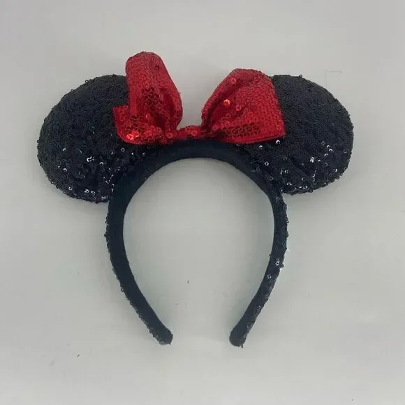 Disney Girls Black & Red Minnie Mouse Ear Hat Sequined Headband