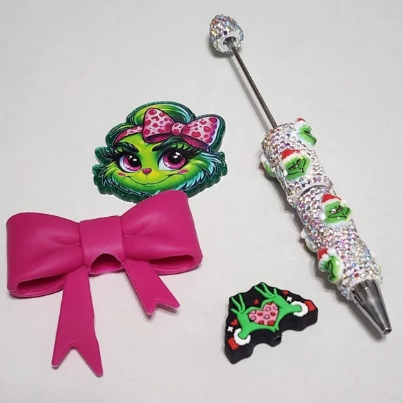 Grin Acrylic Rhinestone Pen Christmas Focal Beads Glitterback‎ Monster Xmas