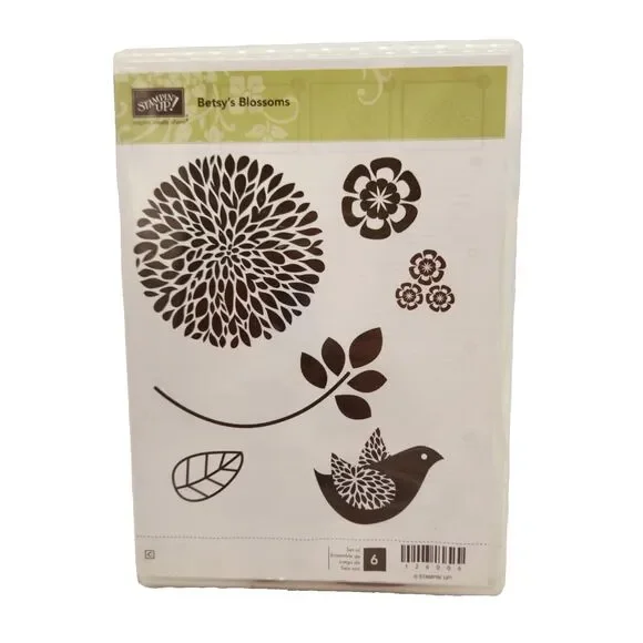 Stampin Up Betsy's Blossoms Cling Stamp Set Unmounted Flower Bird Cardmaking