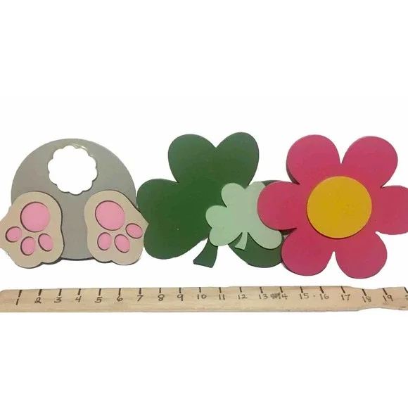 3 Wooden Cutouts For Easter‎ Spring Crafts Clover Flower Bunny 7