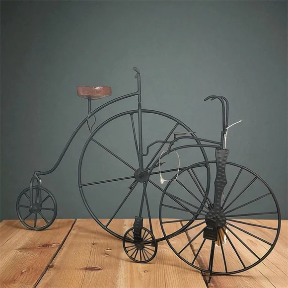 Vintage Metal Bicycle Decor Rustic Penny Farthing Bike Sculptures Set 2