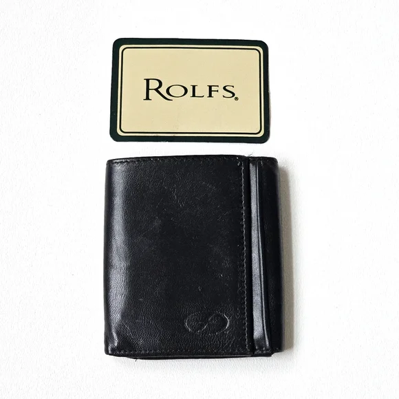 Vintage 80s Rolfs Soft Genuine Leather Black Trifold Wallet Men’s ID Window