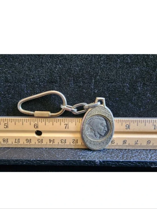 Vintage Buffalo Nickel Keychain Used Gold Tone