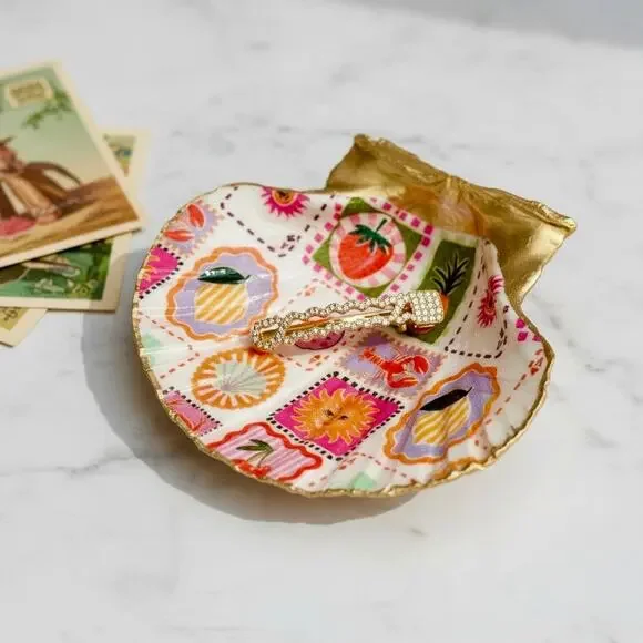 Coastal Patchwork Shell Trinket Dish Ring Holder | Fun Unique Gift Trinket Dish