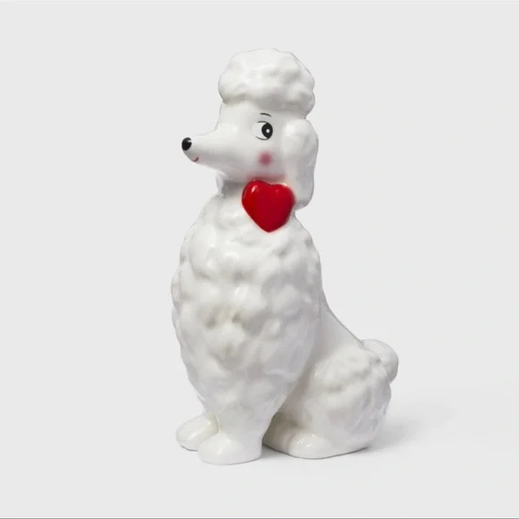 White Valentine Ceramic Poodle Figurine