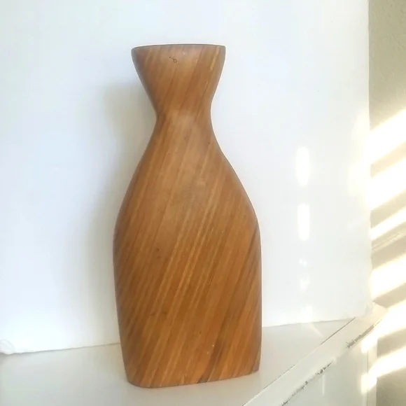 HANDMADE Heavy Wooden Tall Vase