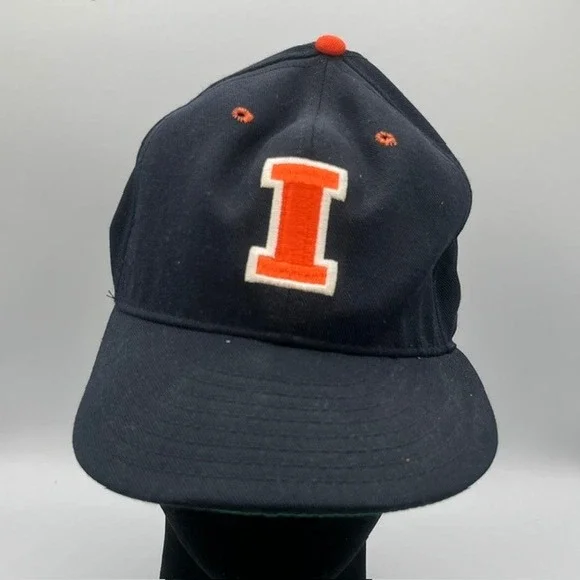 Vintage Illinois Fighting Illini Hat Pro-Line Cap Co Fitted Navy Blue Kids 7