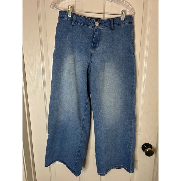 1822 Denim Womens Size 8 Medium Wash Wide Leg Cropped High Rise Jeans Blue