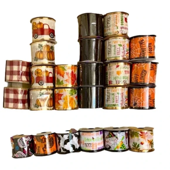 25 Rolls of  Halloween and Fall Harvest Crafting Ribbon 9ft