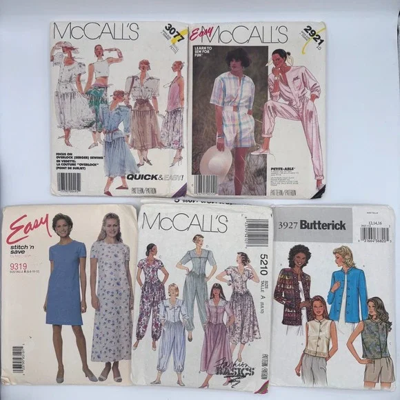 UNCUT Lot of 5 Vintage McCalls Butterick Sewing Patterns 80s 90s Jumpsuit Dress