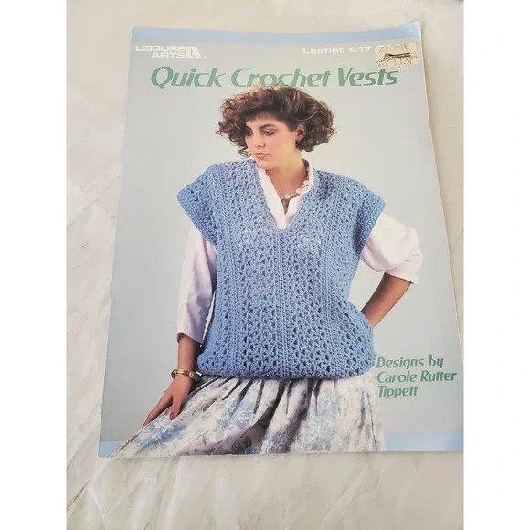 Leisure Arts Leaflet 417 Quick Crochet Vests Pattern Carole Rutter Tippett 1986