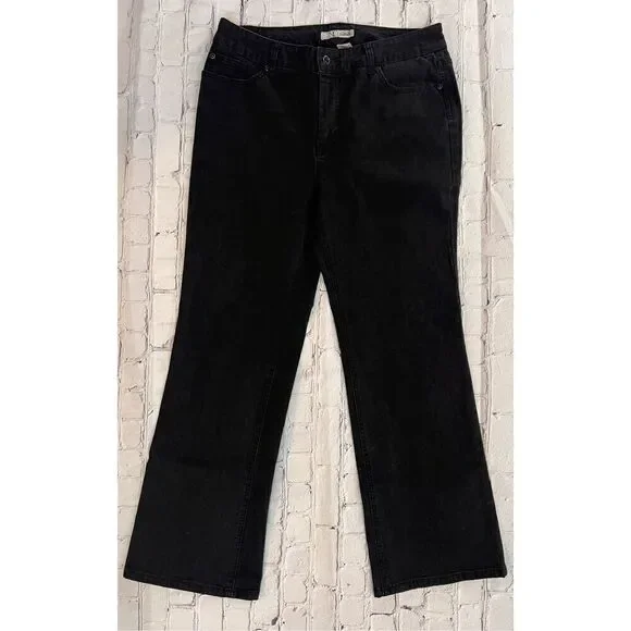 Chico's Platinum Women's Size 10 Short Flare Jeans Solid Black Cotton Blend