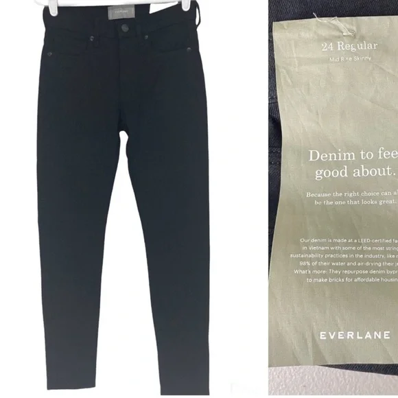 EVERLANE NWT MID-RISE SKINNY BLACK JEANS 24