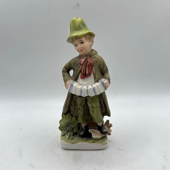 Vintage Wales Boy Accordion Musician Ceramic Figurine Collectible Decor Japan