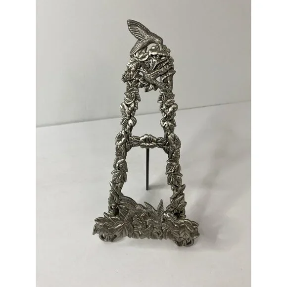 Hummingbird Floral Display Easel Stand Silver Tone‎ Home Decor Book Artwork