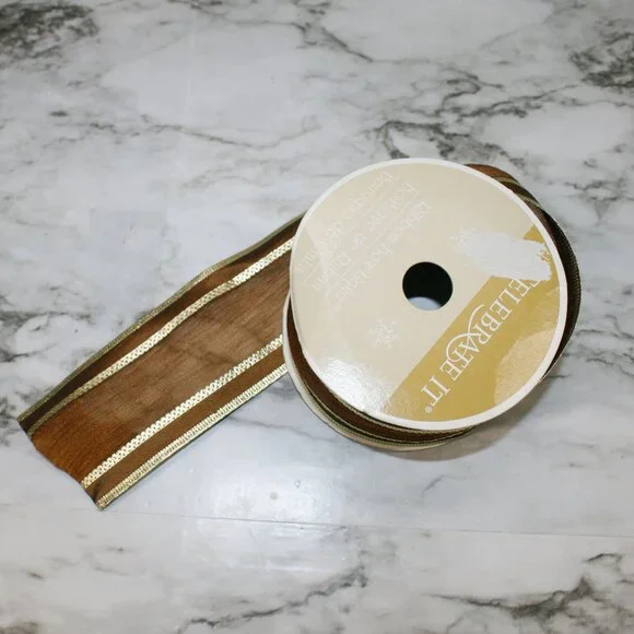 RIBBON #1432 - Celebrate It - Sheer Gold with Metallic Stripes  - 2 1/2
