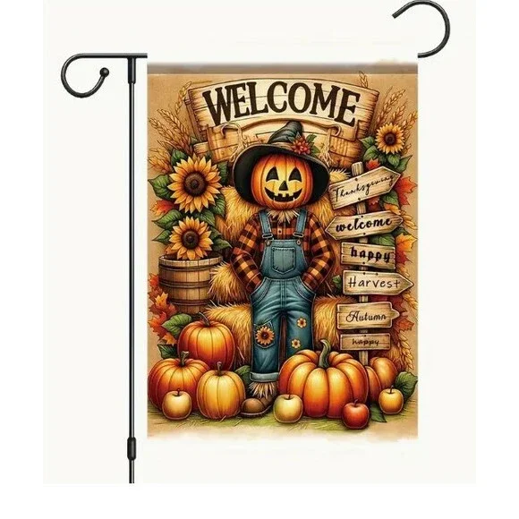 Garden Flag 12x18in Double sided Polyester Pumpkin Scarecrow