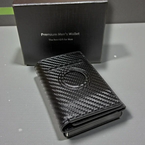 Carbon Fiber RFID Blocking Wallet  Slim Trifold Card‎ Holder Apple Tag Holder