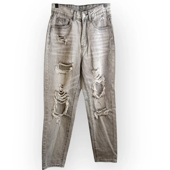SHEIN Grey High Rise Distressed Jeans Size XS‎