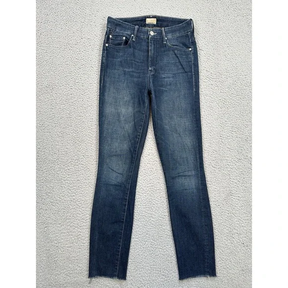 Mother The Looker Ankle Fray Jeans Women's 24 Blue Denim Skinny Crop Designer