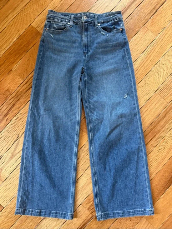 PAIGE Anessa Wide Leg Jeans Med Wash Womens Size 27 High Rise Stretch Distressed