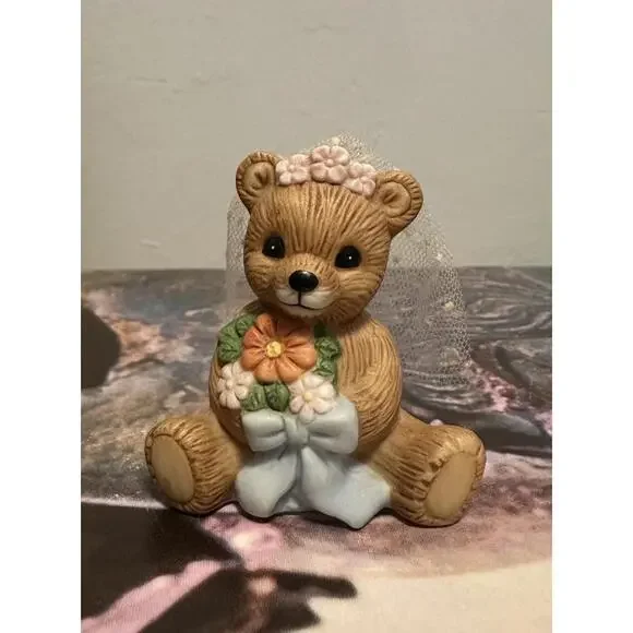 Vintage Homco #1413 June Bride Bear Porcelain Figurine Wedding