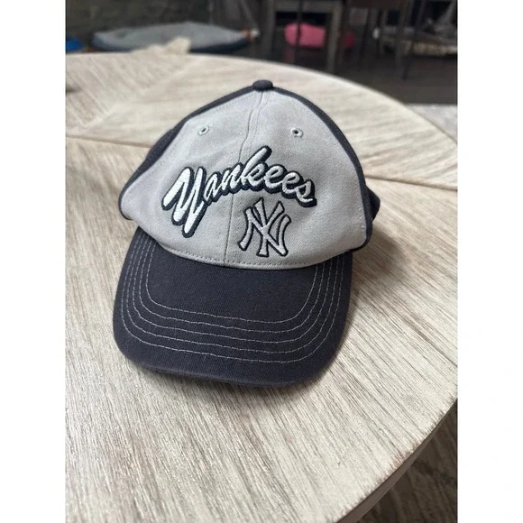 47 Brand New York Yankees Kids Script Adjustable Hat Navy Gray Embroidered