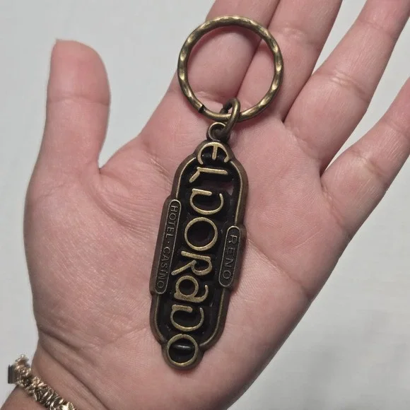 Vintage‎ El Dorado Hotel Casino Reno Nevada Keychain Key Fob Brass Tone Metal