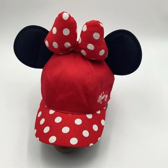 Disney‎ Parks Minnie Mouse Polka Dot Baseball Hat Cap Ears Youth Size