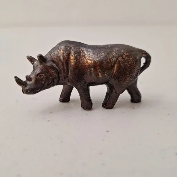 Early Antique Brass Rhinoceros Figure Miniature 2.75