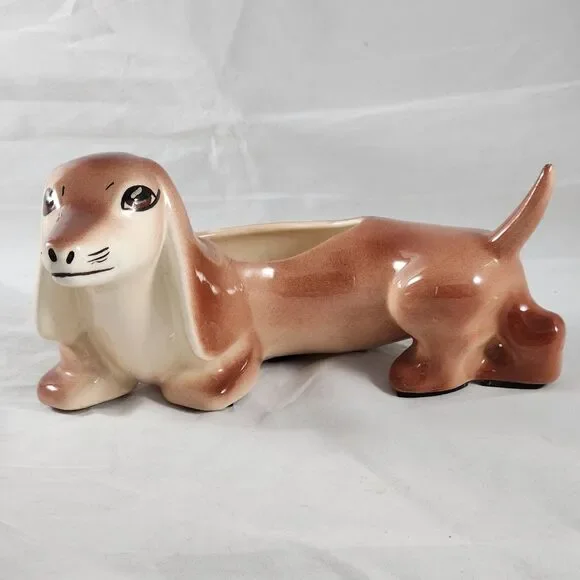 Vtg Mid Century Brown Porcelain Dachshund Planter Dog MCM Ceramic 8