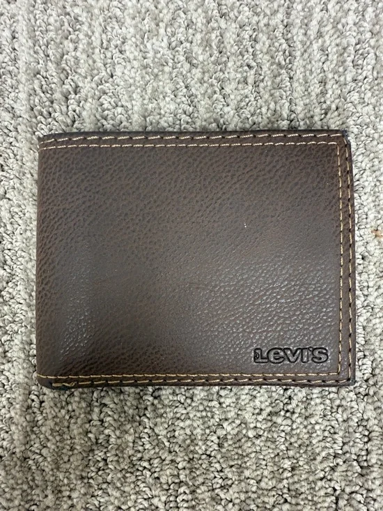 Levi's Dark Brown Leather Bi-Fold Card Holder Wallet