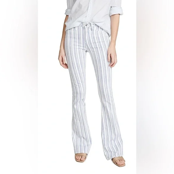 FRAME Le High Flare Jeans 27‎ NWT White Blue Stripe High Rise