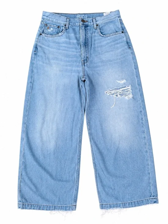 Etica Devon Wide Leg Jeans Womens 29 Light Wash Distressed Raw Hem High Rise