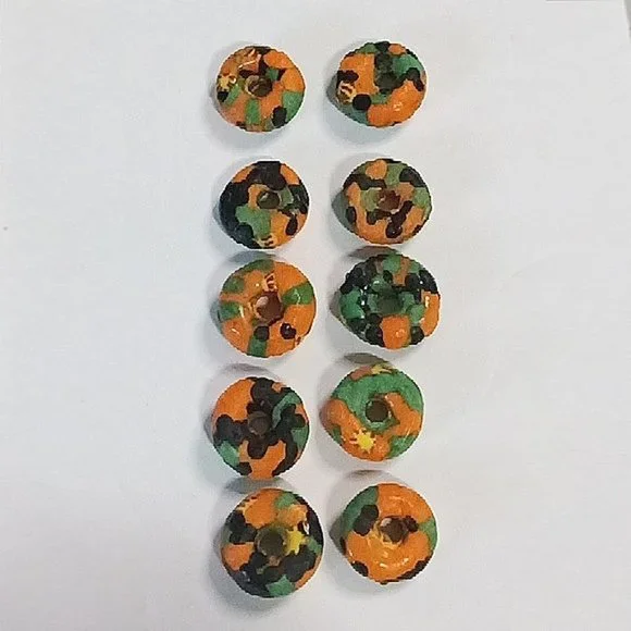 BEADS #750 - Clay Donut Shape Orange Green Purple Jewelry Supply 10 Beads